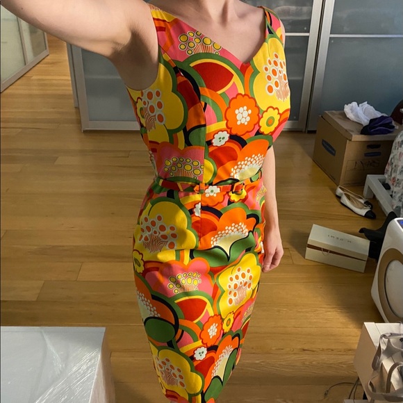 Mod small 2 4 wiggle sheath dress floral 60s belt - Picture 12 of 14